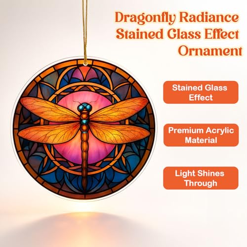 Musemory Dragonfly Sun Catcher Ornament - Stained Glass Style Hope & Transformation Decor