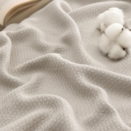 Oversized King Cotton Blanket with Herringbone Weave - Linen Beige, Bedsure
