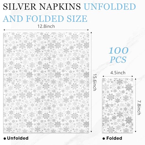 HLQHXWHZT Silver Snowflake Christmas Paper Napkins 100 Pcs Holiday Decor