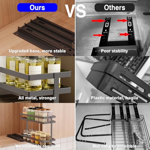 Mustorn Black 2-Tier Pull-Out Spice Rack Organizer for Cabinets