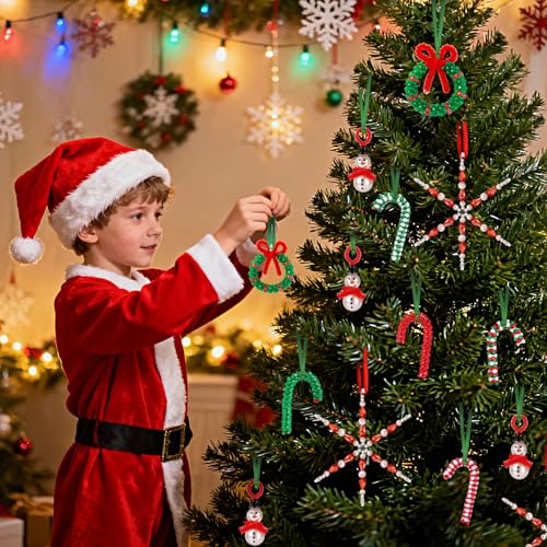 DIY Christmas Beaded Ornament Kits - Snowman, Wreath, Candy Cane & Snowflake Decorations, 24 pcs