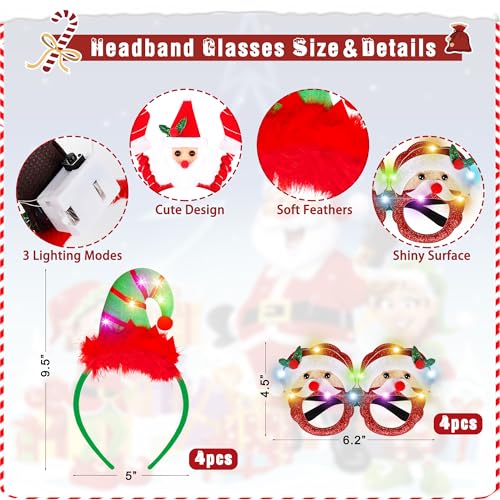 11PCS Christmas Light Up Party Favors Headbands Necklaces Glasses Set