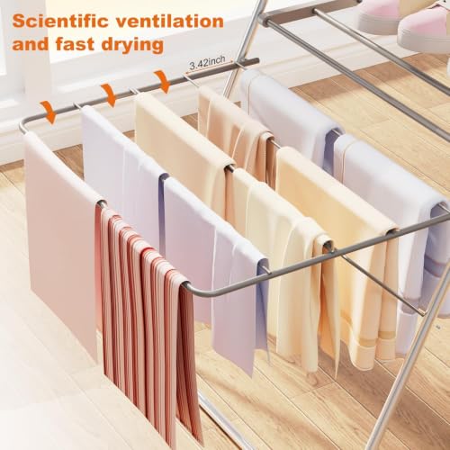 Bigzzia Foldable 2-Level Large Clothes Drying Rack - Gray, Adjustable Height