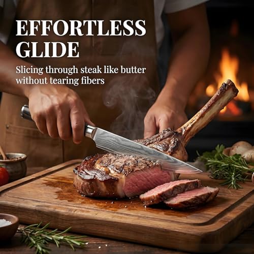 6-Piece VG10 Damascus Non-Serrated Steak Knife Set with Pakkawood Handles