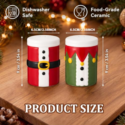 Santa & Elf Salt and Pepper Shaker Set - Christmas Kitchen Decor, Ceramic, 2 Pieces