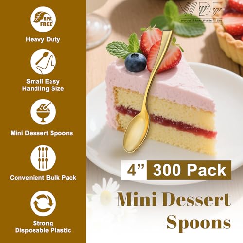 Mini Gold Plastic Spoons 300PCS - Disposable Dessert & Appetizer Spoons