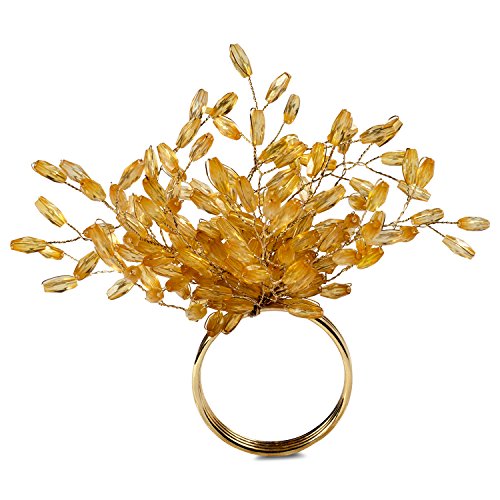 DII Gold Beaded Starburst Napkin Ring Set, 4" Diameter, 6-Piece (Holiday Tabletop Décor)