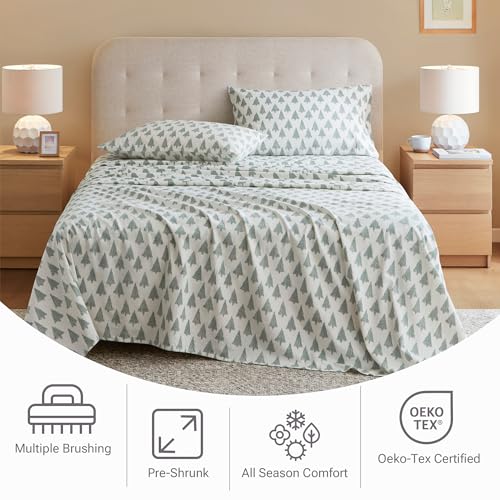 Ikat Tree Queen Flannel Sheet Set - 4 Piece Cotton Bed Sheets, Cozy Bedding