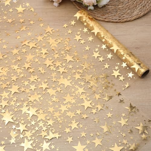 Gtziqa Gold Star Table Runner 32.8 ft – 11" x 32.8 ft Polyester Glitter Sequined