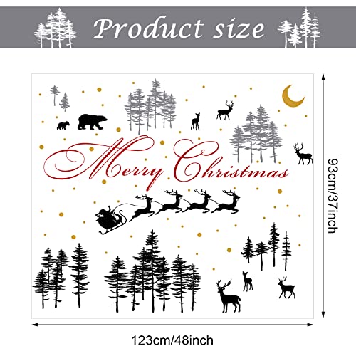Kisston 3 Sheets Christmas Nursery Wall Decal Forest Deers Wall Stickers Woodland Nursery Decor Vinyl Bear Wall Stickers for Living Room Pine Tree Wall Decor with Stars for Room Bedroom