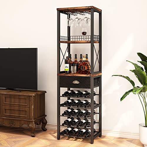Homeiju Vintage Right Angle Freestanding Wine Rack with Glass & Bottle Storage