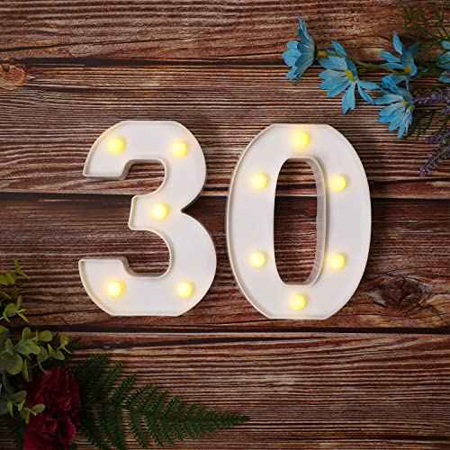 Mudder Decorative Number 30 LED Light up Letters 30th Alphabet Birthday Table Decorations Light up Letters Sign for Anniversary Wedding, Birthday, Party, Christmas Home Decor(30)