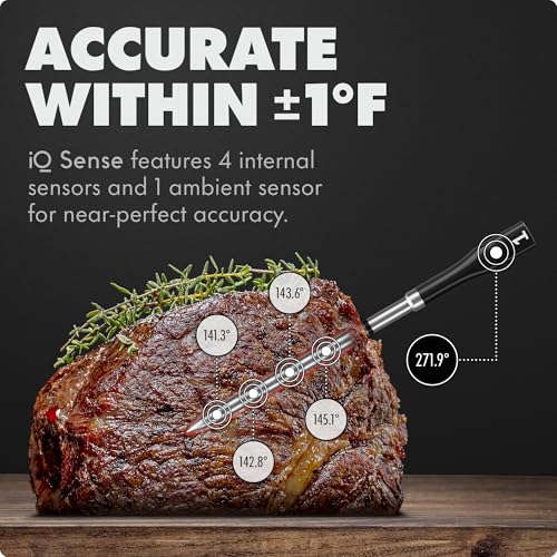 Wireless Meat Thermometer with 1 Probe - Ultra-Thin, WiFi, 1000°F Safe, 5 Sensors, for BBQ, Grill, Oven, Smoker, Air Fryer