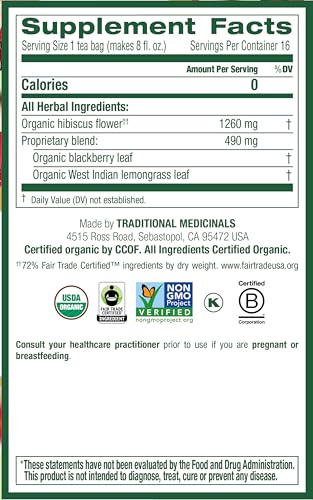 Traditional Medicinals Organic Hibiscus Tea Bags - 96 Count, Pack of 6 - Tart & Fruity Herbal Infusion