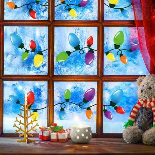 Cinrobiye 9 Sheets Christmas Bulb Light Window Clings Winter Christmas Car Refrigerator Decorations Stickers Door Window Seasons Decals for Holiday Xmas Christmas Home Kitchen Living Room (Bulb Light)