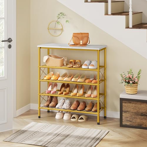 White & Gold 5-Tier Shoe Rack Organizer for 16-20 Pairs of Shoes - Tajsoon