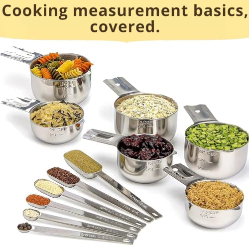Simply Gourmet 12-Piece Stainless Steel Measuring Cups & Spoons Set - Stackable, Long-Handle Kitchen Tools for Baking & Cooking