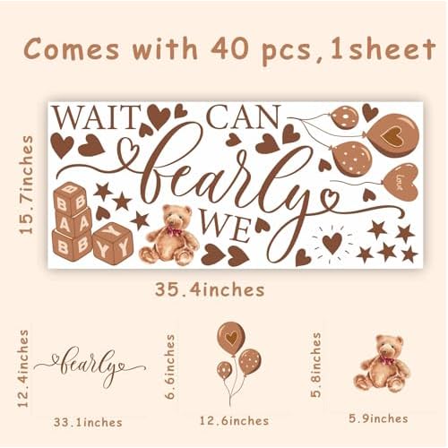 We Can Bearly Wait Party Decal Sign Baby Shower Backdrop Decoration Neutral Gender Reveal Stickers for Baby Boy or Girl Arch Balloon Decor Welcome Baby Sign Pregnancy Party Decor Stickers