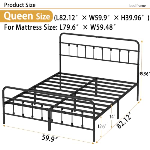 Vengarus Queen Metal Bed Frame with Victorian Headboard & Footboard, Black