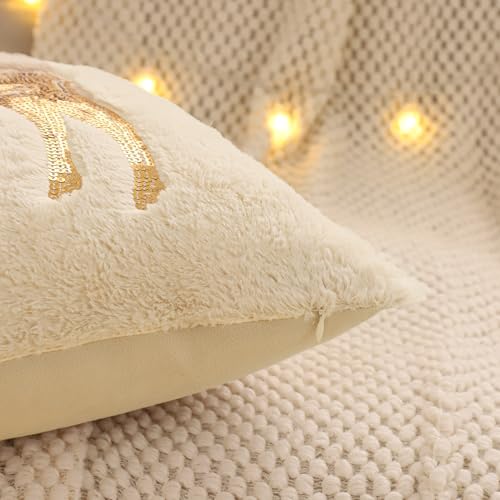 LUOYEHK 18x18 Faux Fur Christmas Pillow Covers Set of 2 Beige Deer