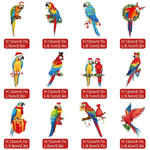 12 Pcs Wooden Parrot Christmas Ornaments - Holiday Tree Decorations