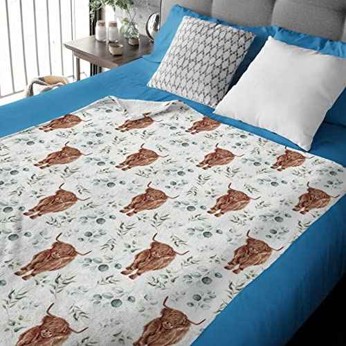 HawSkgFub Highland Cow Eucalyptus Leaf Baby Blanket Boys Shower Gift, Western Cowboy Flannel Fleece Nursery Bed Receiving Swaddle, Soft Lightweight Newborn Infant Crib Toddler Bedding 30 x 40