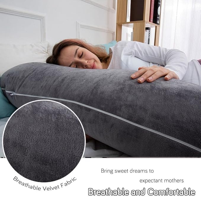 Skiennix 60 Inch Pregnancy Pillow - Extra Large U Shaped Maternity Body Pillow with Velvet Cover | Dark Grey