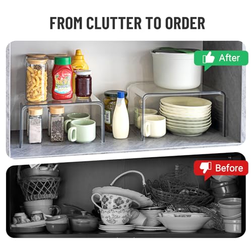 Set of 4 Clear Stackable Cabinet Shelf Organizers - Kitchen Storage