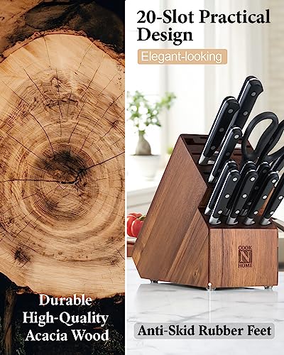 Acacia Wood 20-Slot Universal Knife Block - Natural Finish, No Knives