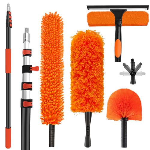 26FT High Reach Telescoping Duster Cleaning Kit with 5-20FT Extension Pole - Includes Multiple Detachable Heads - ACTREY