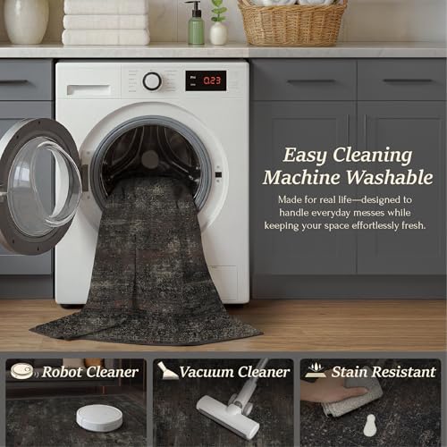 Volcano Charcoal Washable 2'6" x 8' Non-Slip Hallway Runner Rug - Dark Charcoal