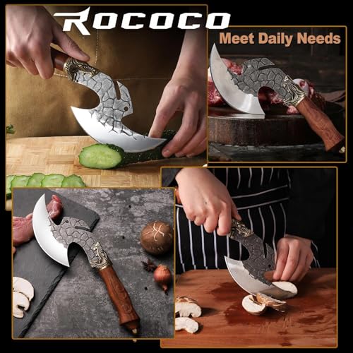 ROCOCO 6.2-Inch Viking Cleaver Knife - Kitchen Meat Chopping Axe & Sheath