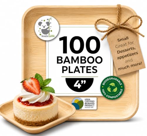 Koala love 4 Inch Bamboo Plate Disposable 100 Pack Small Dessert and