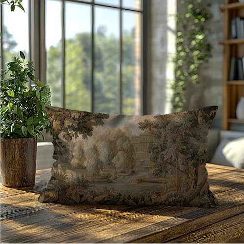 A-Vintage Landscape 20x12 Throw Pillow Cover - Double-Sided Forest Floral on Flannel