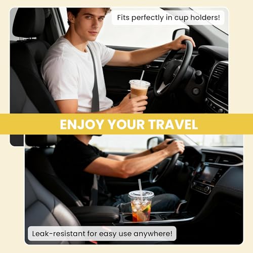16 oz Disposable Clear Plastic Cups with Lids & Straws - 100 Pack