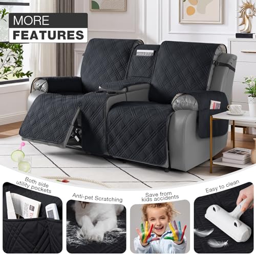 Waterproof Loveseat Recliner Cover with Center Console - 2 Seater, Black