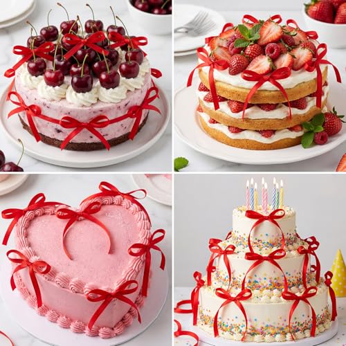 NatNarr Red 30 Pcs Bows for Cake Toppers - DIY Party Decor, 2.9 x 5.7 in (Red)