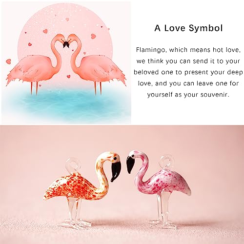 Set of 2 Flamingos Glass Hanging Ornaments Hand Blown Pink Flamingo,Art Glass Birds Animals Figurines Home Garden Flamingo Hanging Decorative(2.5inch,Pink & Red) for Gifts