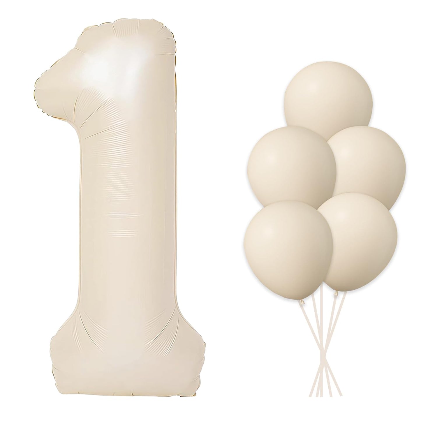 40 Inch Beige Number 1 with Latex Balloons, Large Big Foil Number Balloons for Kids Boys 1st Birthday Party Decorations Boys Cute Baby Shower Supplies Anniversary Celebration