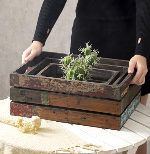 Set of 3 Rustic Wooden Nesting Crates - Farmhouse Decorative Storage Baskets - Random Variation