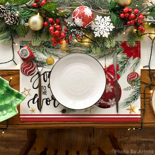 Artoid Mode Christmas Red Placemats Set of 6, 12x18 Inch Holiday Table Decor