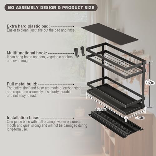 Magheo 4 Pack Black Pull Out Spice Rack Organizer for Cabinets - Metal 2-Tier Slide Storage