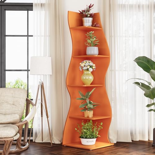LITTLE TREE Small Corner Shelf - Orange 1 Pack, 5-Tier Wall Wavy Bookshelf