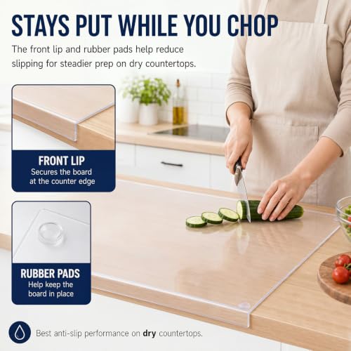 Wesiti Clear Acrylic Cutting Board with Counter Lip - 36 x 24 Inches, Large