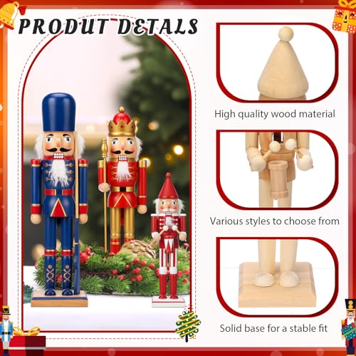 Vercraft 3-Pack Unfinished Nutcrackers – Paint-Your-Own Wooden Christmas Figurines (Drummer, King, Soldier) with Paint & Brushes – 7.08, 9.84, 11.81 in