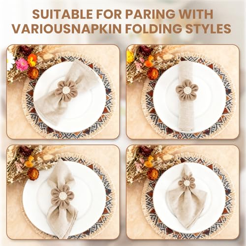 Napkin Rings Set of 6 – Khaki Jute Flower Napkin Holders