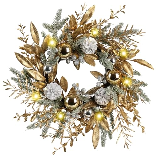 Christmas Wreath 19 Inch Door Decorations with Warm Lights,Christmas