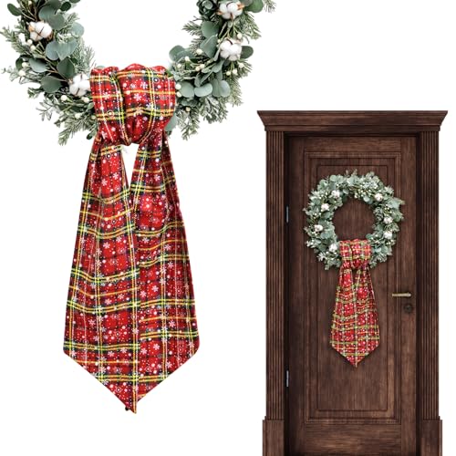 Vickasi Snow Plaid Christmas Wreath Sash for Front Door, Burlap Holiday Decor