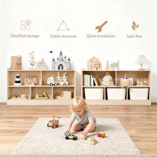 Leeshyah Montessori Book and Toy Shelf for Kids Natural Birch Plywood 5-Section Organizer
