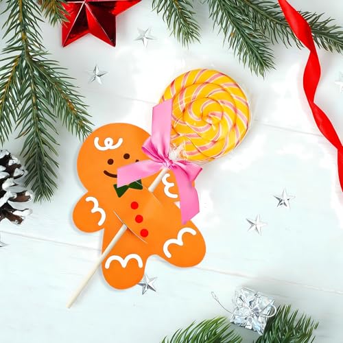 50 Pcs Gingerbread Lollipop Cards – Christmas Candy Stands & Toothpick Card Holders